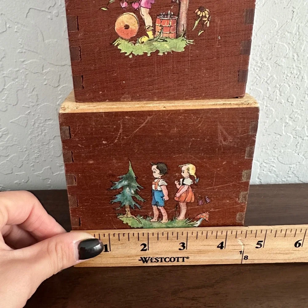 Vintage 30s 40s Wooden Stacking Toy Dovetail Primitive Folk‎ Art